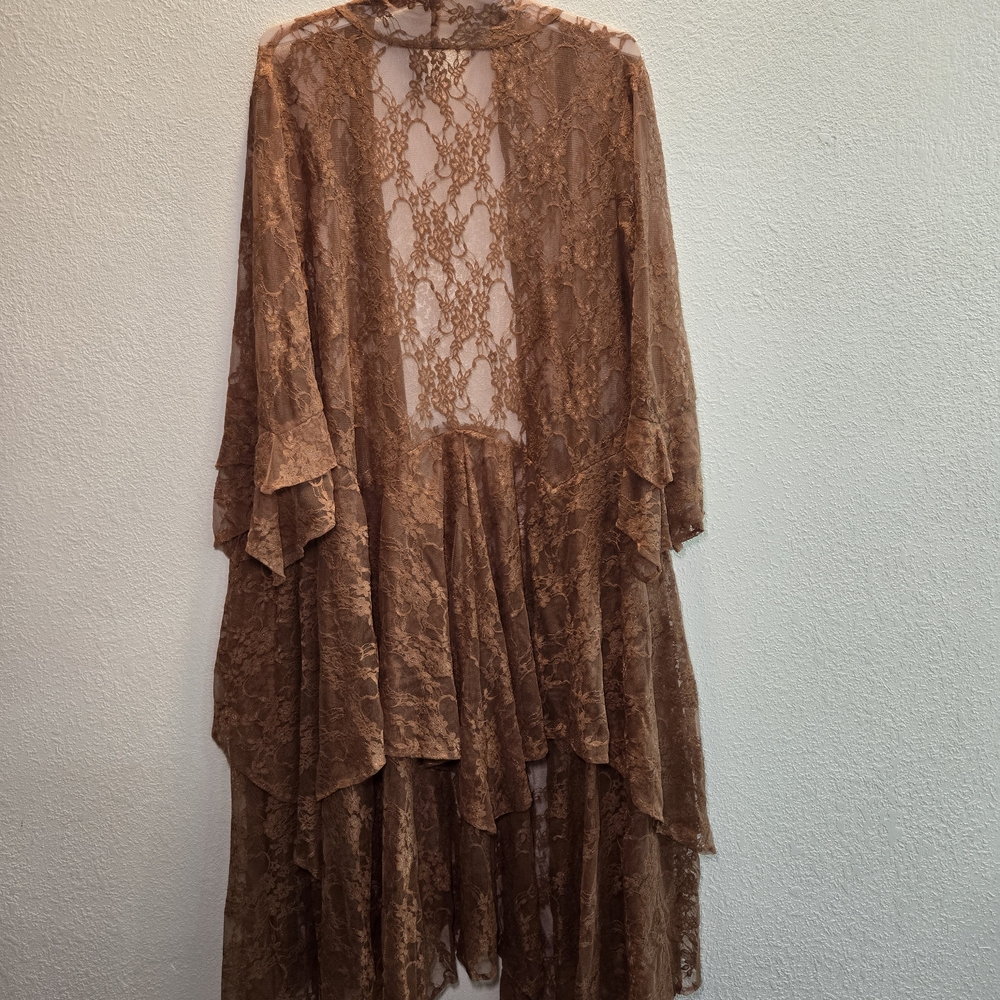 Brown Layered Lace Boho Romantic Duster Coat 2x Or‎ 3x Made In USA Western Ranch - Picture 10 of 14